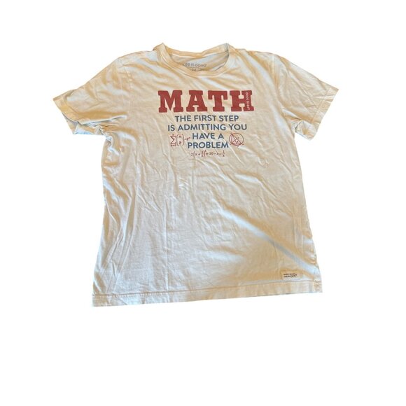 Life Is Good Math Graphic T-Shirt Medium Crusher Lite Cotton Blend White - Picture 1 of 4